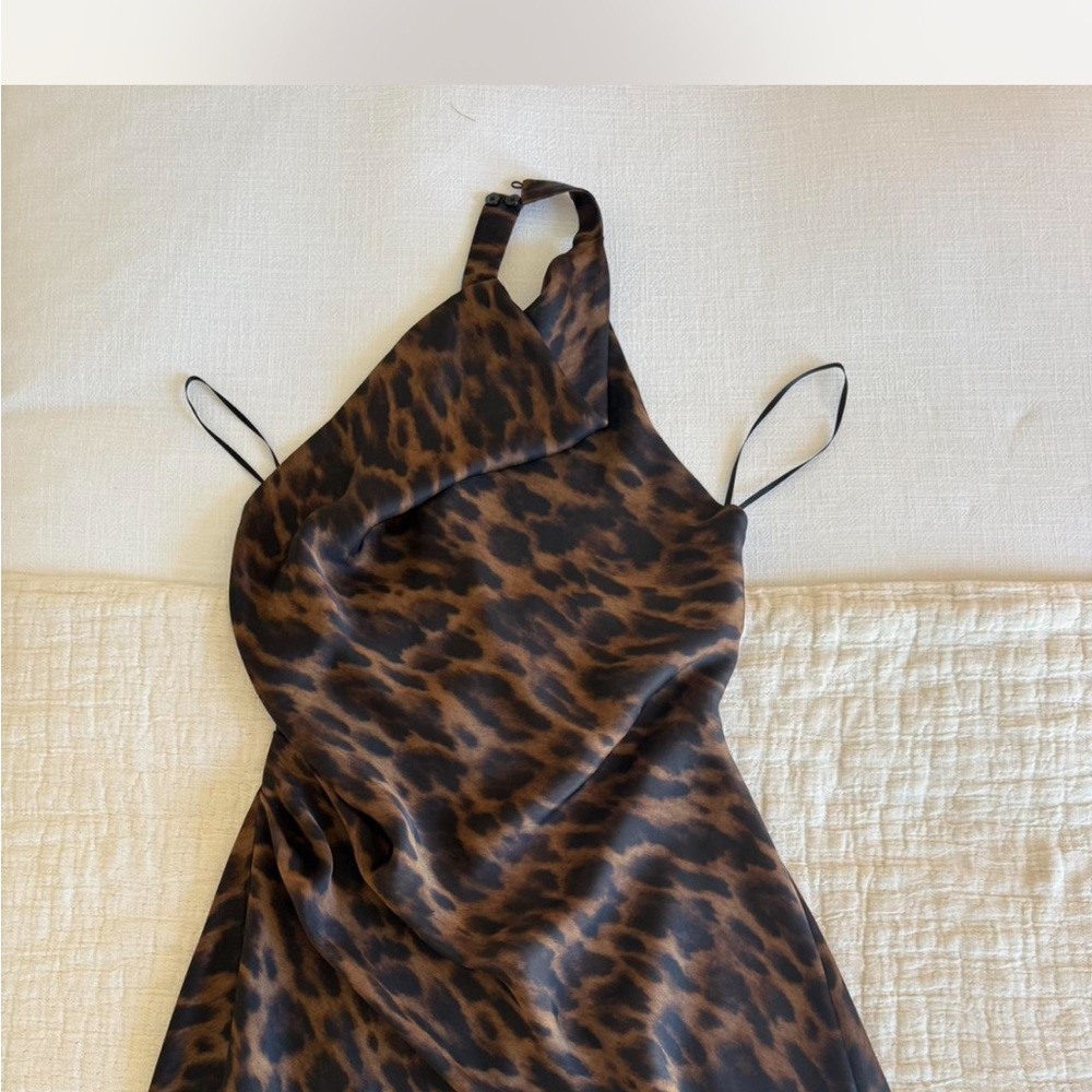 Aritzia Leopard Print Satin Slip Dress - Brown & Black